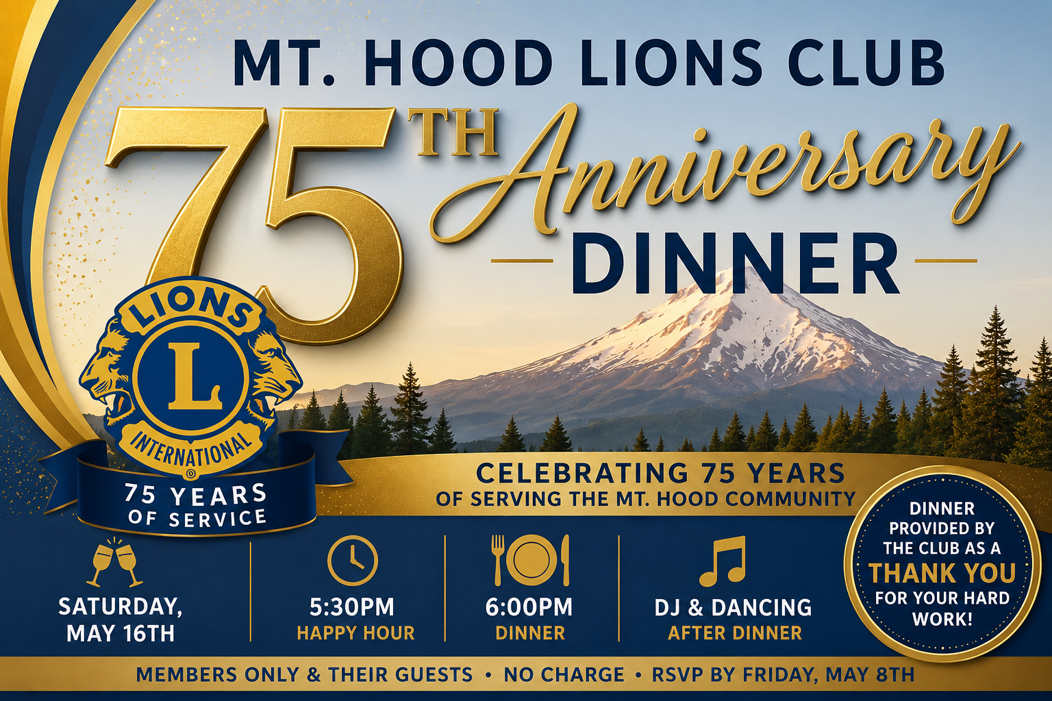 Mt. Hood Lions Club 75th Anniversary Dinner
